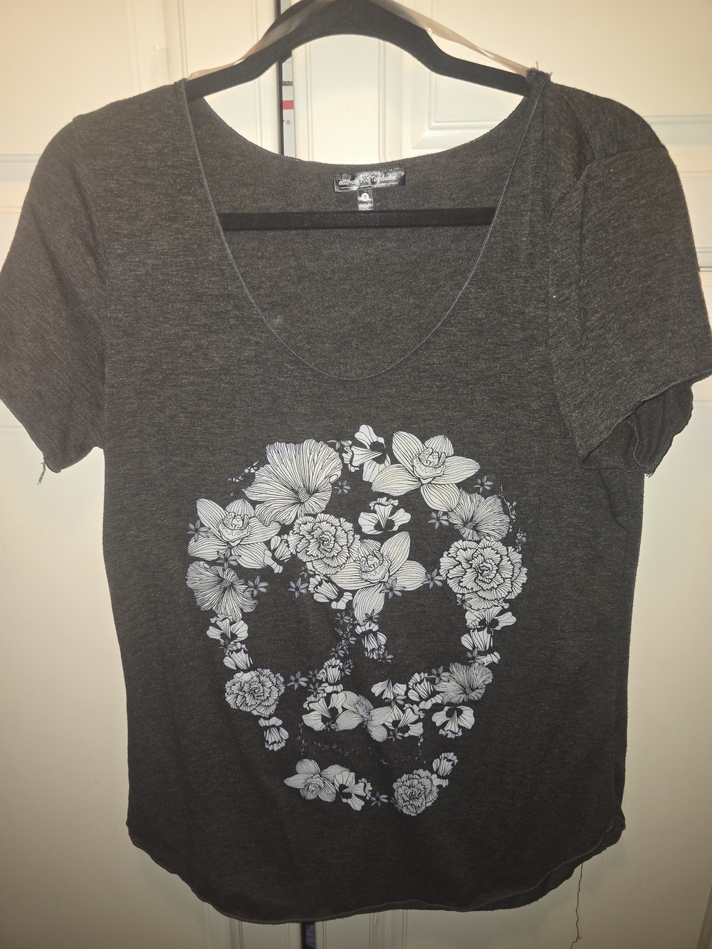 Women's - Attitude Not Included Dark Gray Floral Skull Tee